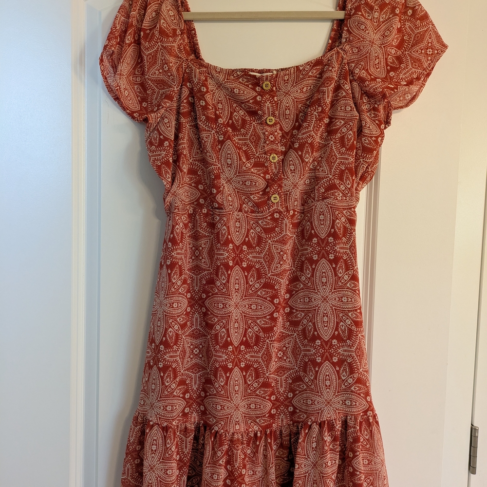 Orange Ruffled Puff Sleeve Mini Sundress